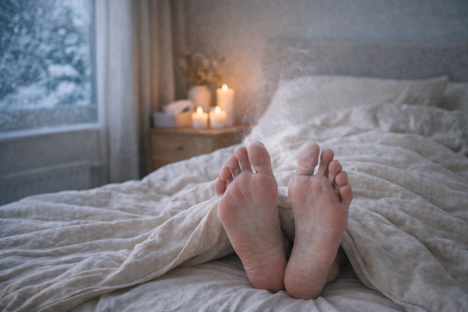 cold-feet-in-bed-woman-sleeping-warm-wool-socks
